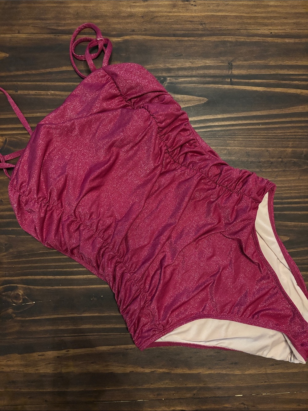 Cupshe medium deep pink shimmer ruched one piece swimsuit